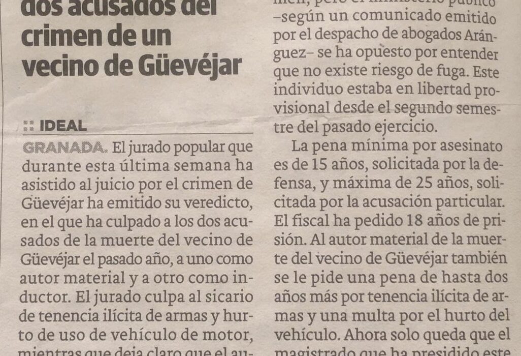 Culpables de asesinato los dos acusados del crimen de Güevéjar