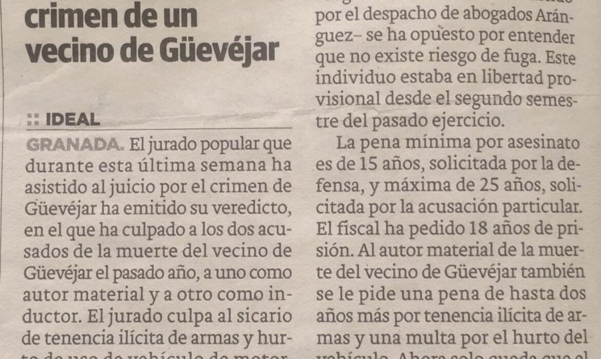 Culpables de asesinato los dos acusados del crimen de Güevéjar