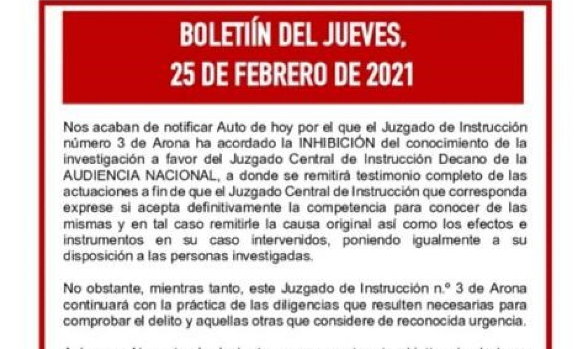 Boletín del jueves, 25 de febrero de 2021
