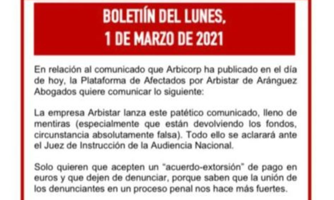 Boletín del lunes, 1 de marzo de 2021