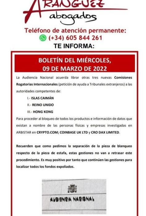 Boletín del miércoles, 9 de marzo de 2022