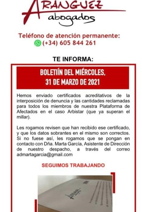 Boletín del miércoles, 31 de marzo de 2021